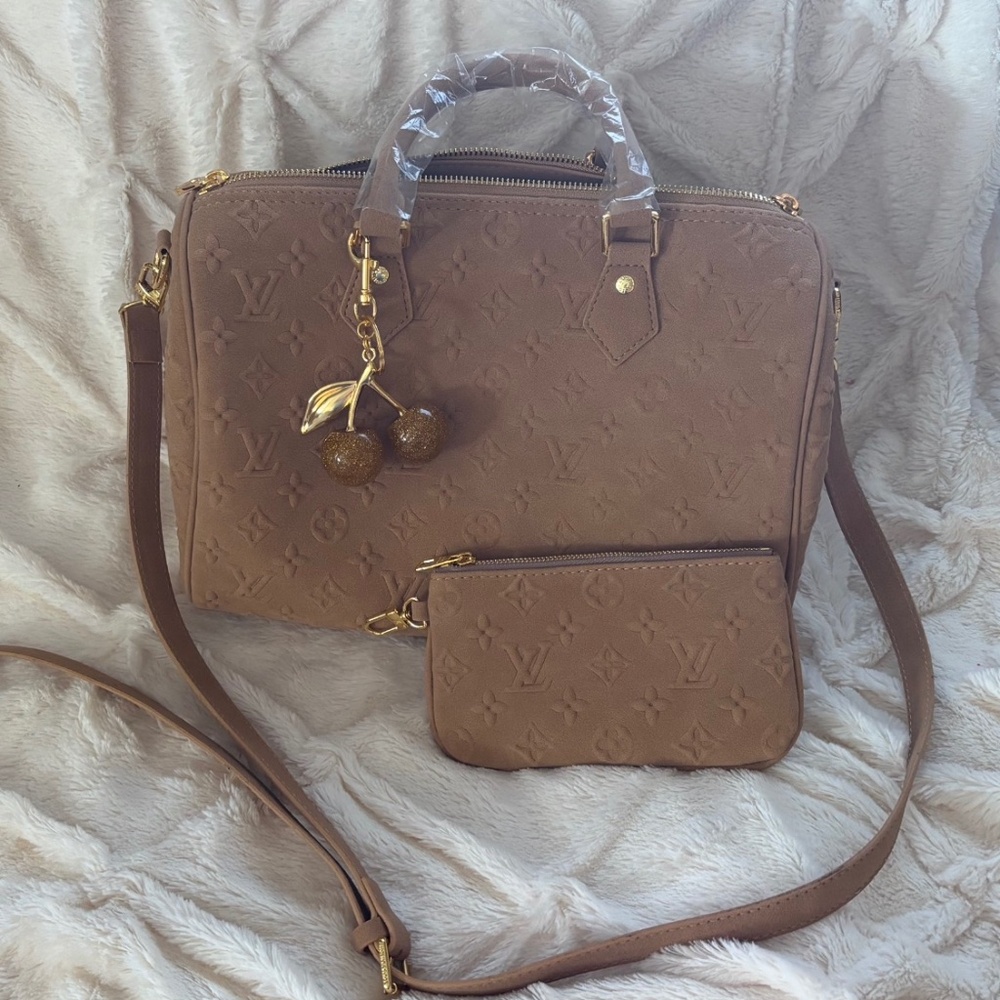 Luxury Embossed Top-Handle & Crossbody Satchel in Brown